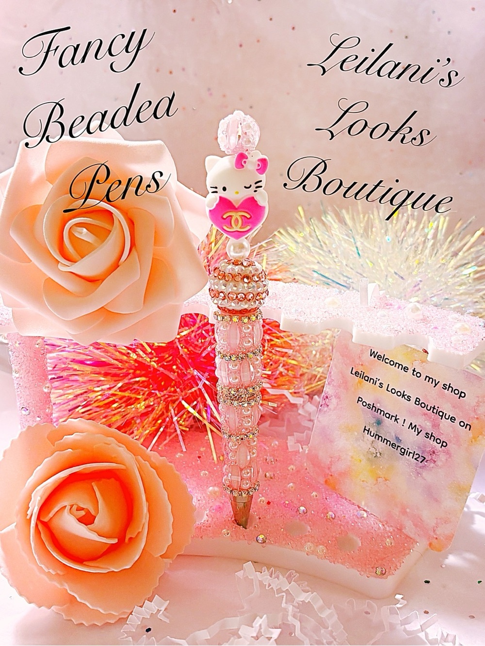 Fancy beaded pen/gifts/ Hello Kitty beaded pen with pink Hello Kitty face